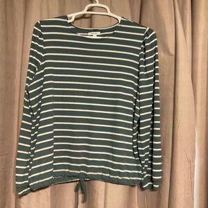 Nine West Green and White Ribbed Tie Front Blouse
